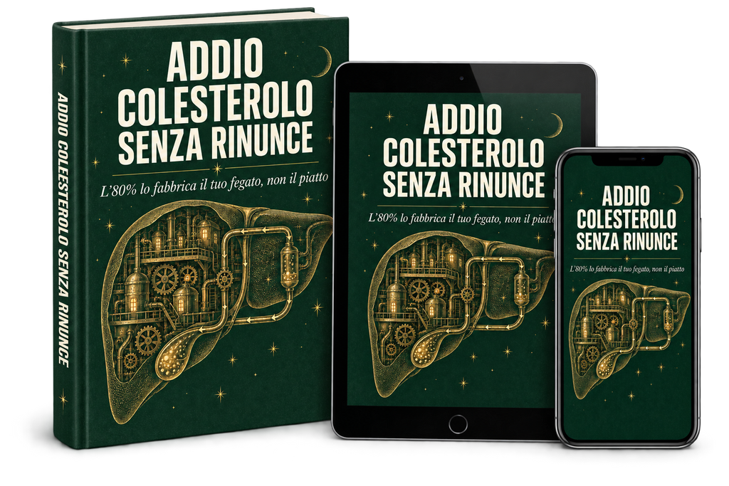 La guida Addio Colesterolo Senza Rinunce su libro, tablet e telefono